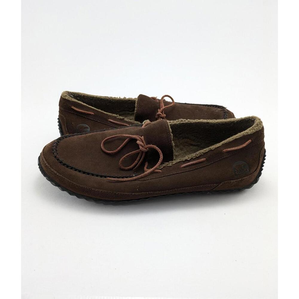 Mens Sorel Maddox Moc Slippers Brown Suede‎ Faux Fur Lined Comfort Shoes Size 14